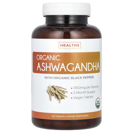 Основное фото товара Organic Ashwagandha 1350 mg Основное фото товара Healths Harmony, Ашваганда, Organic Ashwagandha 1350 mg, 120 табл
