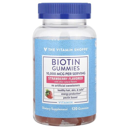 Основне фото товара Biotin Gummies Strawberry 10000 mcg, Вітамін B7 Біотин, 120 табле