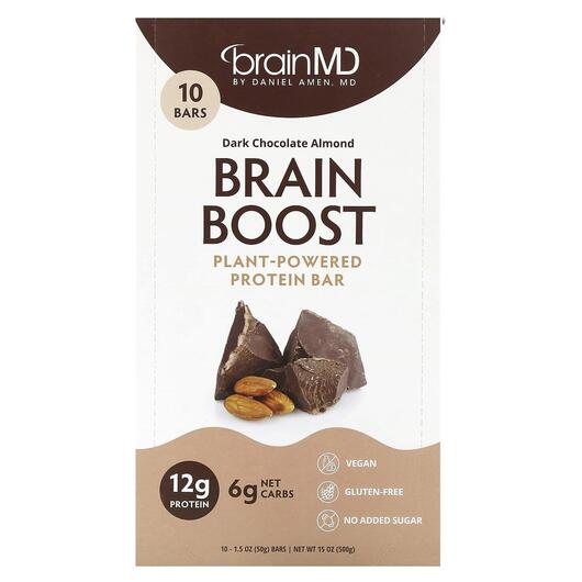 Основне фото товара Brain Boost Plant-Powered Protein Bar Dark Chocolate Almond 10 Bars Основне фото товара Brain Boost Plant-Powered Protein Bar Dark Chocolate, Протеїн, 50