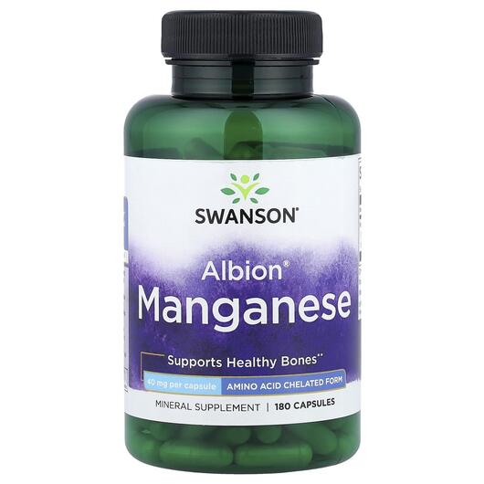 Основне фото товара Swanson, Albion Manganese 40 mg, Марганець, 180 капсул