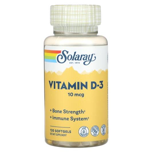 Основное фото товара Solaray, Витамин D3, Vitamin D-3 10 mcg, 120 капсул