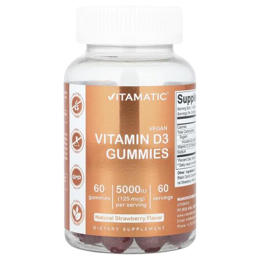Основне фото товара Vegan Vitamin D3 Gummies Strawberry 125 mcg 5000 IU Основне фото товара Vegan Vitamin D3 Gummies Strawberry 125 mcg 5000, Вітамін D3, 60
