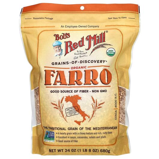 Основне фото товара Organic Farro Основне фото товара Bob's Red Mill, Organic Farro, Зернові культури, 680 г