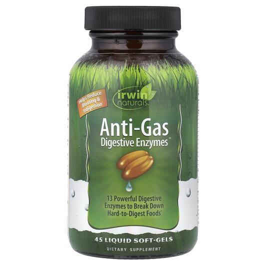 Основне фото товара Anti-Gas Digestive Enzymes Основне фото товара Irwin Naturals, Anti-Gas Digestive Enzymes, Ферменти, 45 капсул