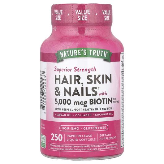 Основне фото товара Hair Skin & Nails With Biotin Основне фото товара Hair Skin & Nails, Шкіра нігті волосся, 250 Rapid Release Liq