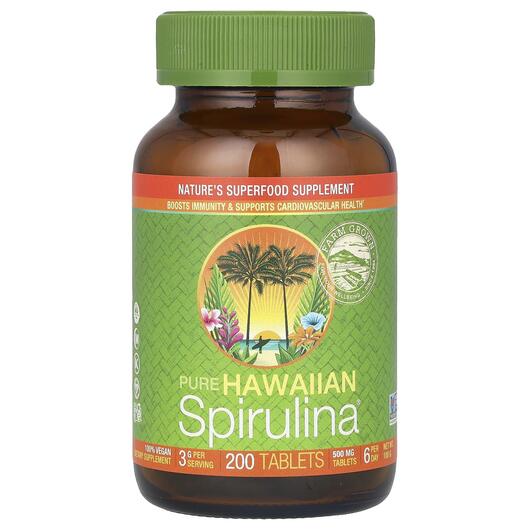 Основне фото товара Pure Hawaiian Spirulina, Гавайська спіруліна 500 мг, 200 таблеток