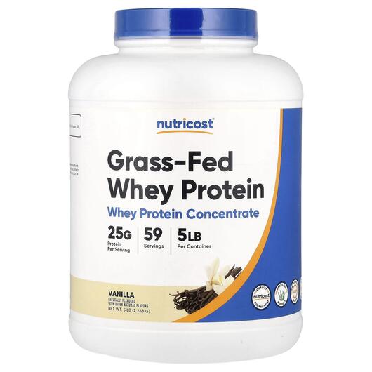 Основне фото товара Grass-Fed Whey Protein Vanilla Основне фото товара Nutricost, Grass-Fed Whey Protein Vanilla, Протеїн, 2268 г
