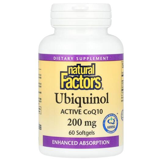 Основное фото товара Natural Factors, убихинол 200 мг, Ubiquinol 200 mg 60, 60 капсул
