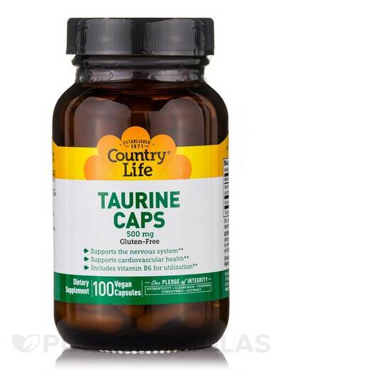 Основное фото товара Taurine 500 mg with B6 Основное фото товара Country Life, L-Таурин, Taurine 500 mg with B6, 100 капсул