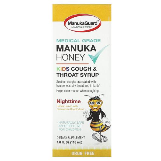 Основне фото товара Manuka Honey Kids Cough & Throat Syrup Nighttime Honey, Манук