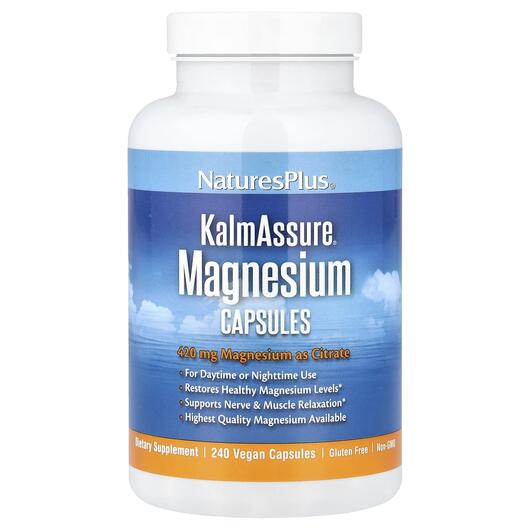 Основне фото товара KalmAssure Magnesium Capsules 105 mg Основне фото товара Natures Plus, KalmAssure Magnesium Capsules, Магній, 240 капсул