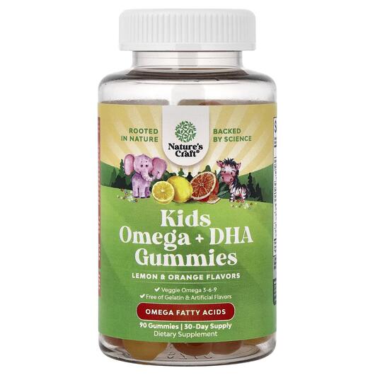 Основне фото товара Kids Omega + DHA Gummies Lemon & Orange Основне фото товара Nature's Craft, Kids Omega + DHA Gummies, Омега 3, 90 таблет