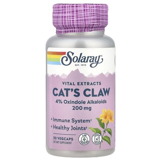 Основное фото товара Solaray, Кошачий Коготь 200 мг, Cat's Claw 200 mg, 30 капсул