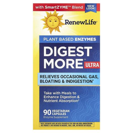 Основне фото товара Renew Life, DigestMore Ultra Enzymes, Ферменти, 90 капсул