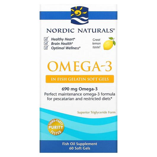Основне фото товара Omega-3 Lemon 1000 mg Основне фото товара Nordic Naturals, Omega-3 Lemon 1000 mg, Омега 3, 60 капсул