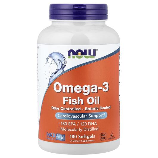 Основное фото товара Omega-3 Основное фото товара NOW Foods, Омега-3, Omega-3 Softgels, 180 капсул