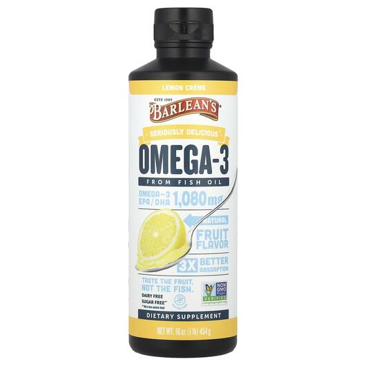 Основное фото товара Barlean's, Омега ЭПК ДГК, Omega-3 Fish Oil Lemon Creme, 454 