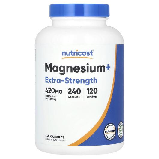 Основне фото товара Magnesium+ Extra-Strength 420 mg, Гліцинат магнію, 240 капсул