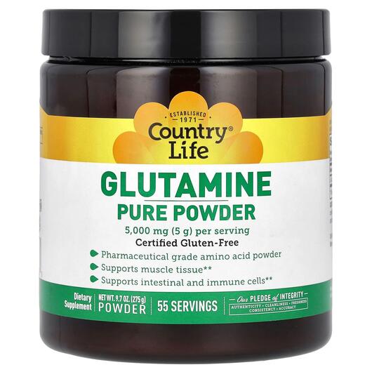 Основное фото товара Country Life, L-Глутамин 5000 мг, Glutamine Pure Powder, 275 г