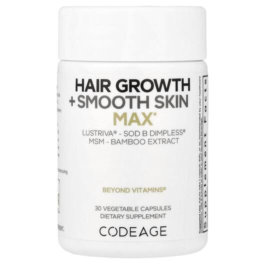 Основное фото товара Hair Growth + Smooth Skin Max Основное фото товара Поддержка роста волос, Hair Growth + Smooth Skin Max, 30 капсул