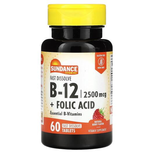 Основное фото товара Fast Dissolve B-12 + Folic Acid Natural, Витамин B12 Кобаламин, 6