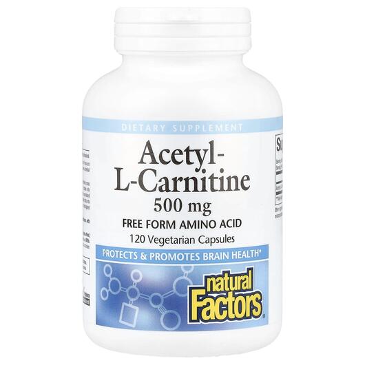 Основное фото товара Natural Factors, Ацетилкарнитин, Acetyl-L-Carnitine 500 mg, 120 к