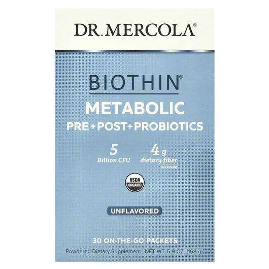 Основное фото товара Biothin Metabolic Pre+ Post + Probiotics Unflavored 5 Billion CFU Основное фото товара Dr. Mercola, Пробиотики, Biothin Metabolic Pre+ Post +, 30 шт