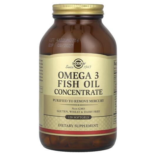 Основне фото товара Solgar, Omega 3 Fish Oil Concentrate, Омега-3, 120 капсул