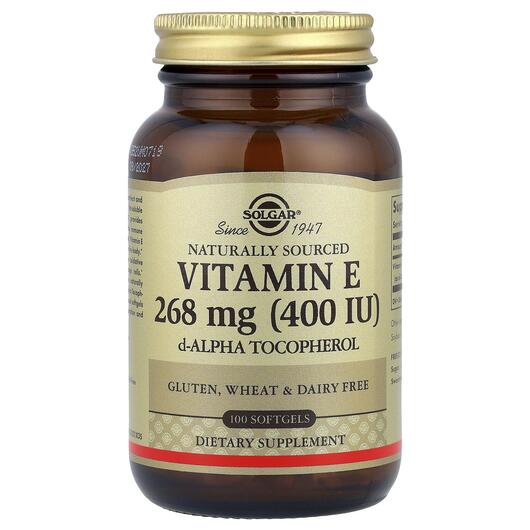 Основне фото товара Naturally Sourced Vitamin E 400 IU Основне фото товара Solgar, Vitamin E 400 IU, Вітамін E Токофероли, 100 капсул