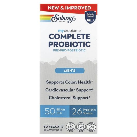 Основне фото товара Solaray, Mycrobiome Complete Probiotic Men's, Пробіотики, 30