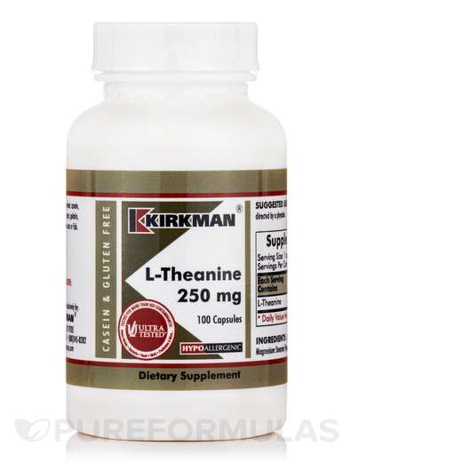 Основне фото товара Kirkman, L-Theanine 250 mg Hypoallergenic, L-Теанін, 100 капсул