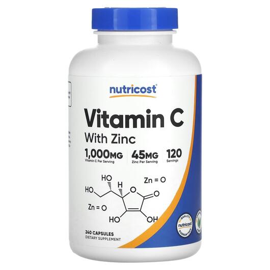 Основне фото товара Nutricost, Vitamin C with Zinc, Вітамін C, 240 капсул