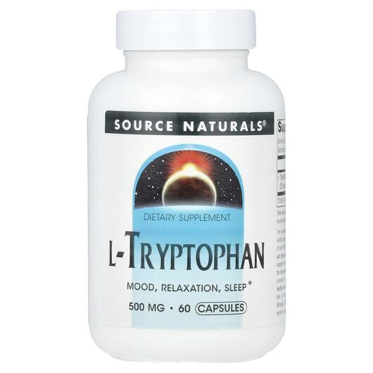 Основне фото товара L-Tryptophan 500 mg Основне фото товара Source Naturals, L-Tryptophan 500 mg, L-Триптофан 500 мг, 60 капс