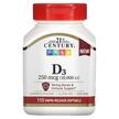 Фото товара 21st Century, Витамин D3, Vitamin D3 250 mcg 10000 IU, 110 капсул