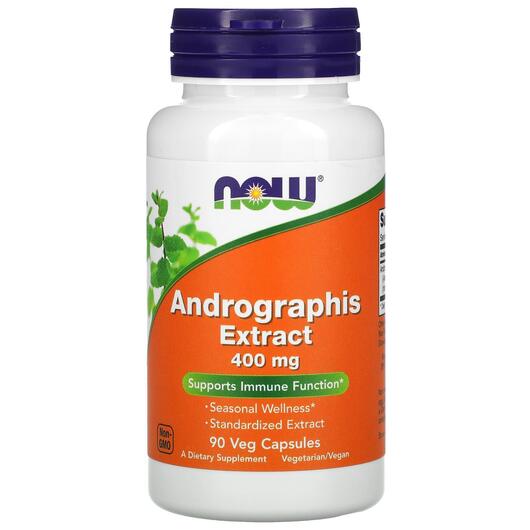 Основне фото товара NOW Foods, Andrographis Extract, Андрографіс 400 мг, 90 капсул