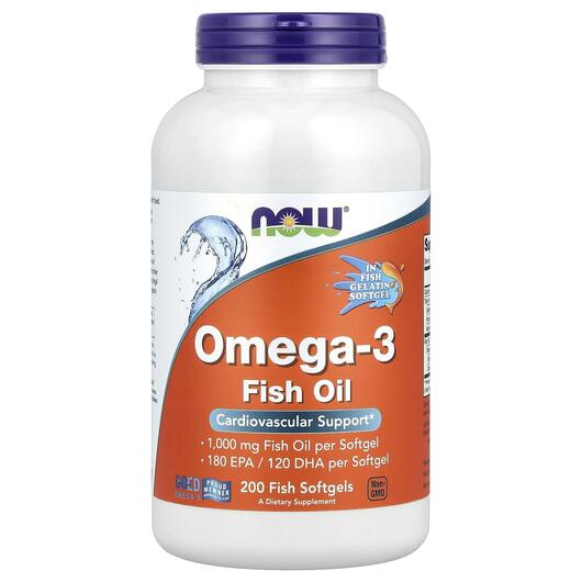Основне фото товара Molecularly Distilled Omega-3 Основне фото товара NOW Foods, Molecularly Distilled Omega-3, Омега 3, 200 рибних кап