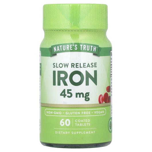 Основне фото товара Nature's Truth, Slow Release Iron 45 mg, Залізо, 60 таблеток