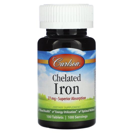 Основное фото товара Carlson, Хелатное железо, Chelated Iron 27 mg, 100 таблеток
