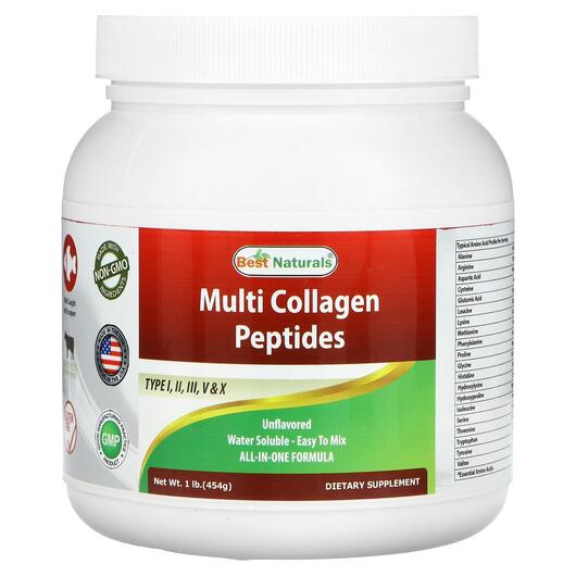 Основне фото товара Multi Collagen Peptides Unflavored Основне фото товара Best Naturals, Multi Collagen Peptides Unflavored, Колаген, 454 г