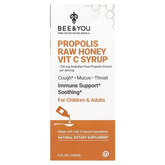 Основное фото товара Bee & You, Мед, Propolis Raw Honey Vit C Syrup, 150 мл