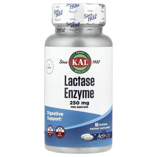 Основне фото товара KAL, Lactase Enzyme, Фермент Лактаза, 60 капсул