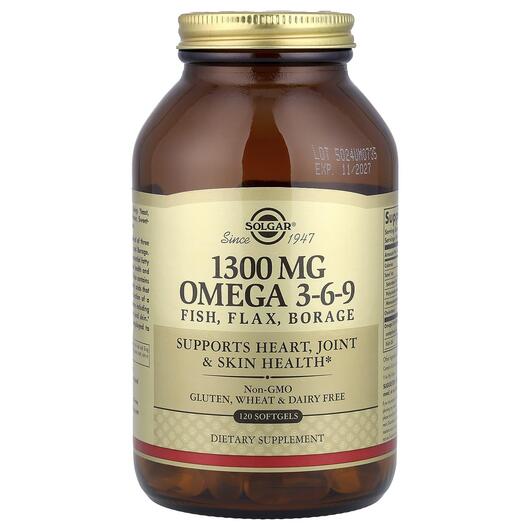 Основне фото товара Solgar, EFA Omega 3-6-9, Омега 3-6-9 EFA 1300 мг, 120 капсул