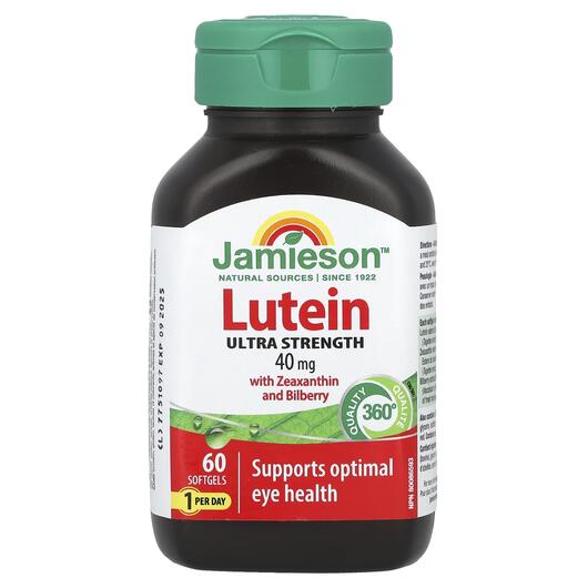 Основне фото товара Jamieson Vitamins, Lutein Ultra Strength 40 mg, Лютеїн, 60 капсул