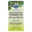 Фото товару Whole Earth & Sea Vegan Bioenhanced Vitamin D3 25 mcg 1000 IU Фото товару Natural Factors, Vegan Bioenhanced Vitamin D3, Вітамін D3, 90 кап