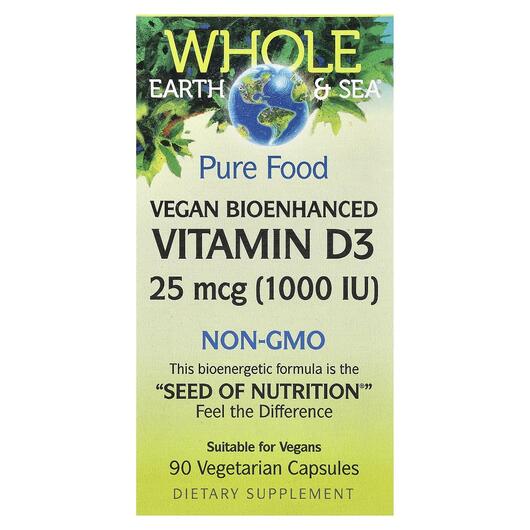 Основне фото товара Whole Earth & Sea Vegan Bioenhanced Vitamin D3 25 mcg 1000 IU Основне фото товара Natural Factors, Vegan Bioenhanced Vitamin D3, Вітамін D3, 90 кап