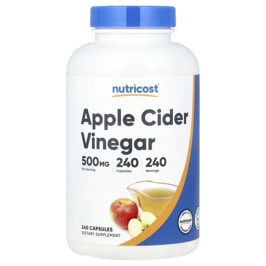 Основное фото товара Apple Cider Vinegar 500 mg Основное фото товара Nutricost, Яблочный уксус, Apple Cider Vinegar 500 mg, 240 капсул