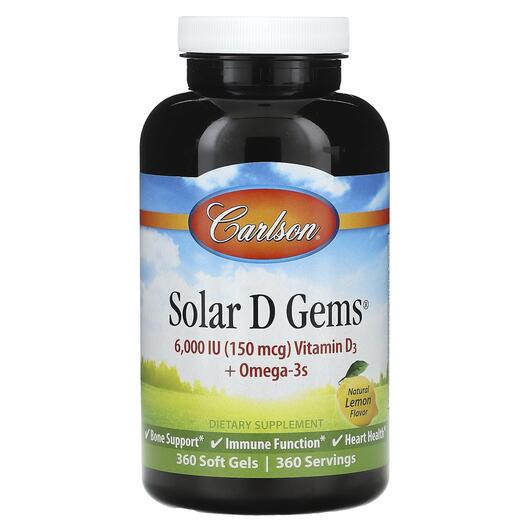 Основне фото товара Solar D Gems 6000 IU 150 mcg Vitamin D3 + Omega-3s Natural Lemon Основне фото товара Solar D Gems 6000 IU 150 mcg Vitamin D3 + Omega-3s, Вітамін D3, 3