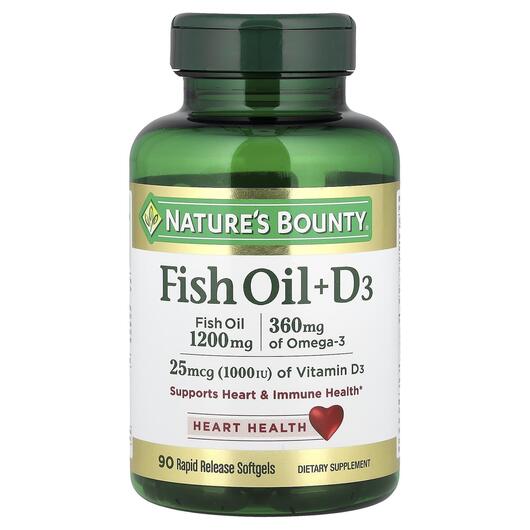 Основное фото товара Fish Oil + D3 Основное фото товара Nature's Bounty, Рыбий жир Омега-3 + D3, Fish Oil + D3, 90 к