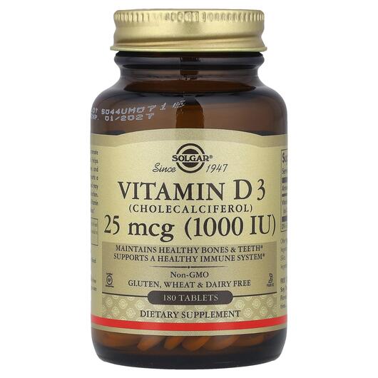 Основное фото товара Витамин D3 25 мкг 1000 МЕ, Vitamin D3 25 mcg 1000 IU, 180 таблето