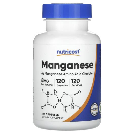 Основное фото товара Manganese 8 mg Основное фото товара Nutricost, Марганец, Manganese 8 mg, 120 капсул